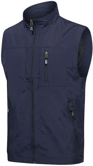 Men's Lightweight Vest Softshell Sleeveless Stand Collar Jacket with Zipper Pocket Cycling Travel Hiking Running Golf