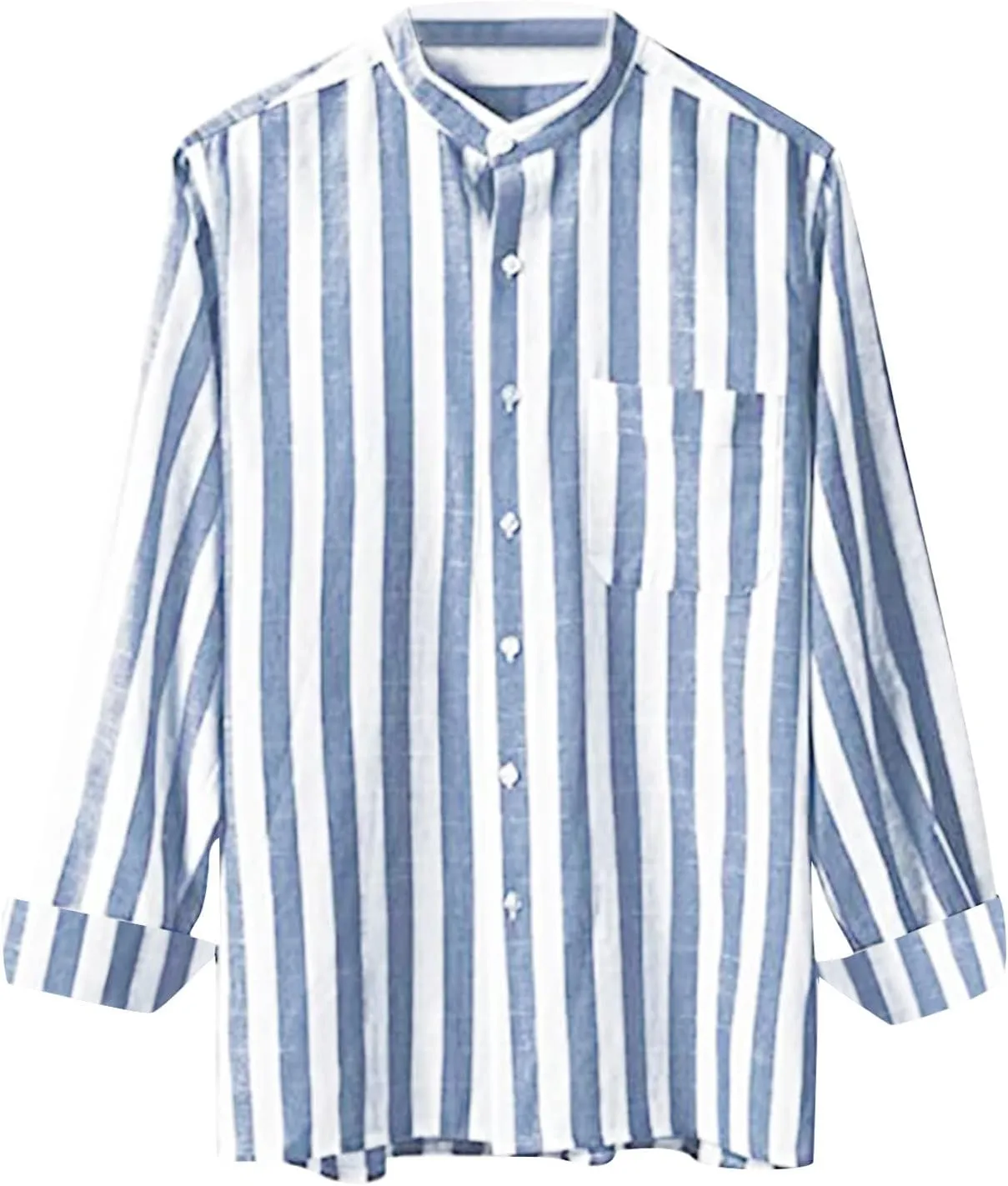 Mens Linen Shirts Striped Short/Long Sleeve Button Down Relaxed Fit Lightweight Spring Summer Casual Dressy T Shirt