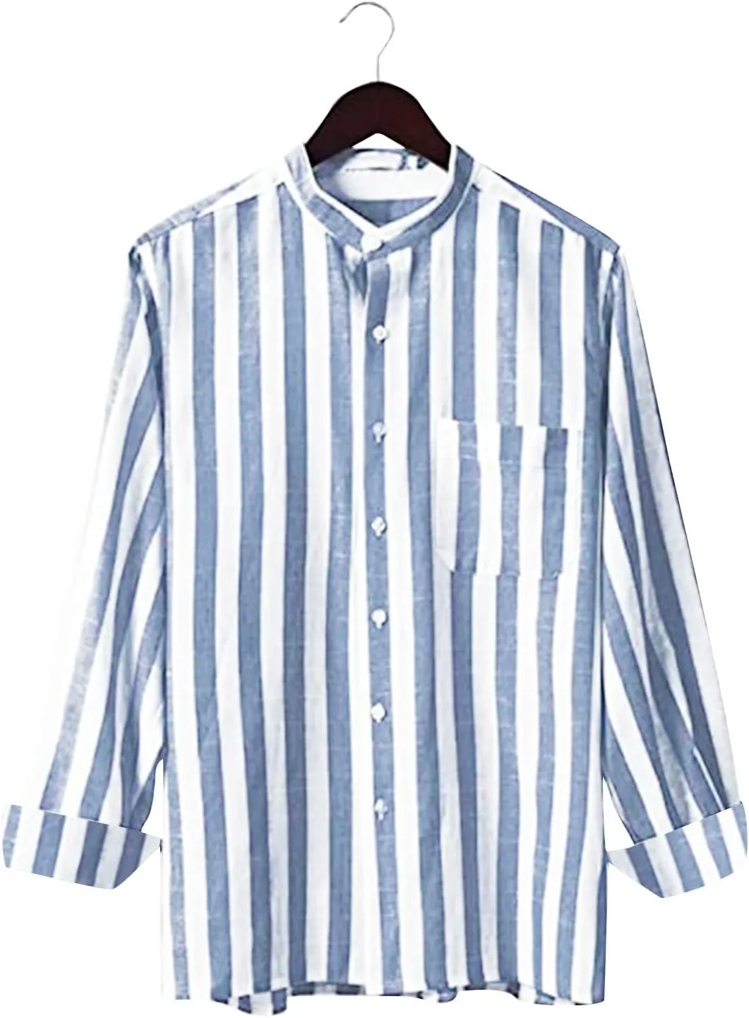 Mens Linen Shirts Striped Short/Long Sleeve Button Down Relaxed Fit Lightweight Spring Summer Casual Dressy T Shirt