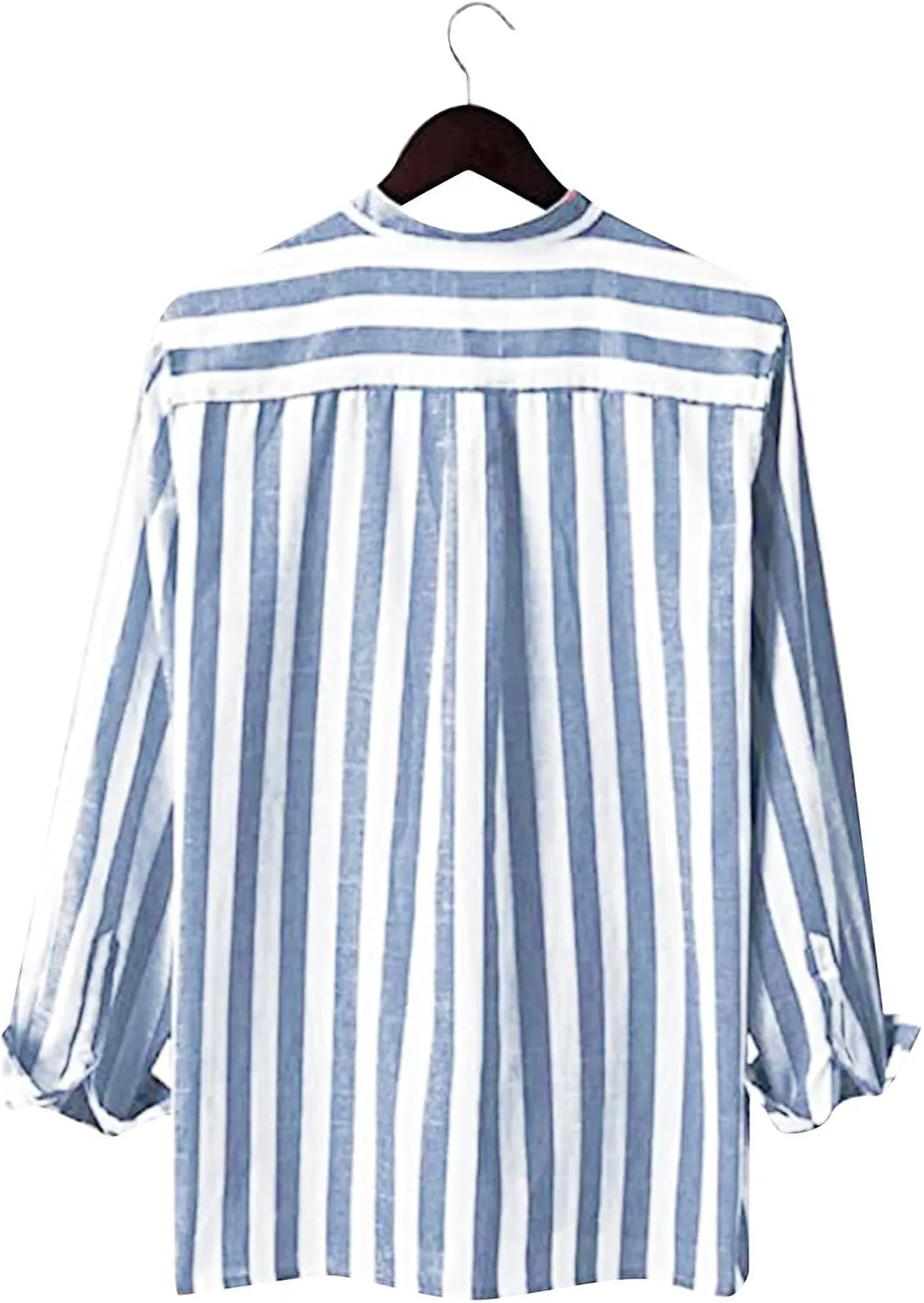 Mens Linen Shirts Striped Short/Long Sleeve Button Down Relaxed Fit Lightweight Spring Summer Casual Dressy T Shirt