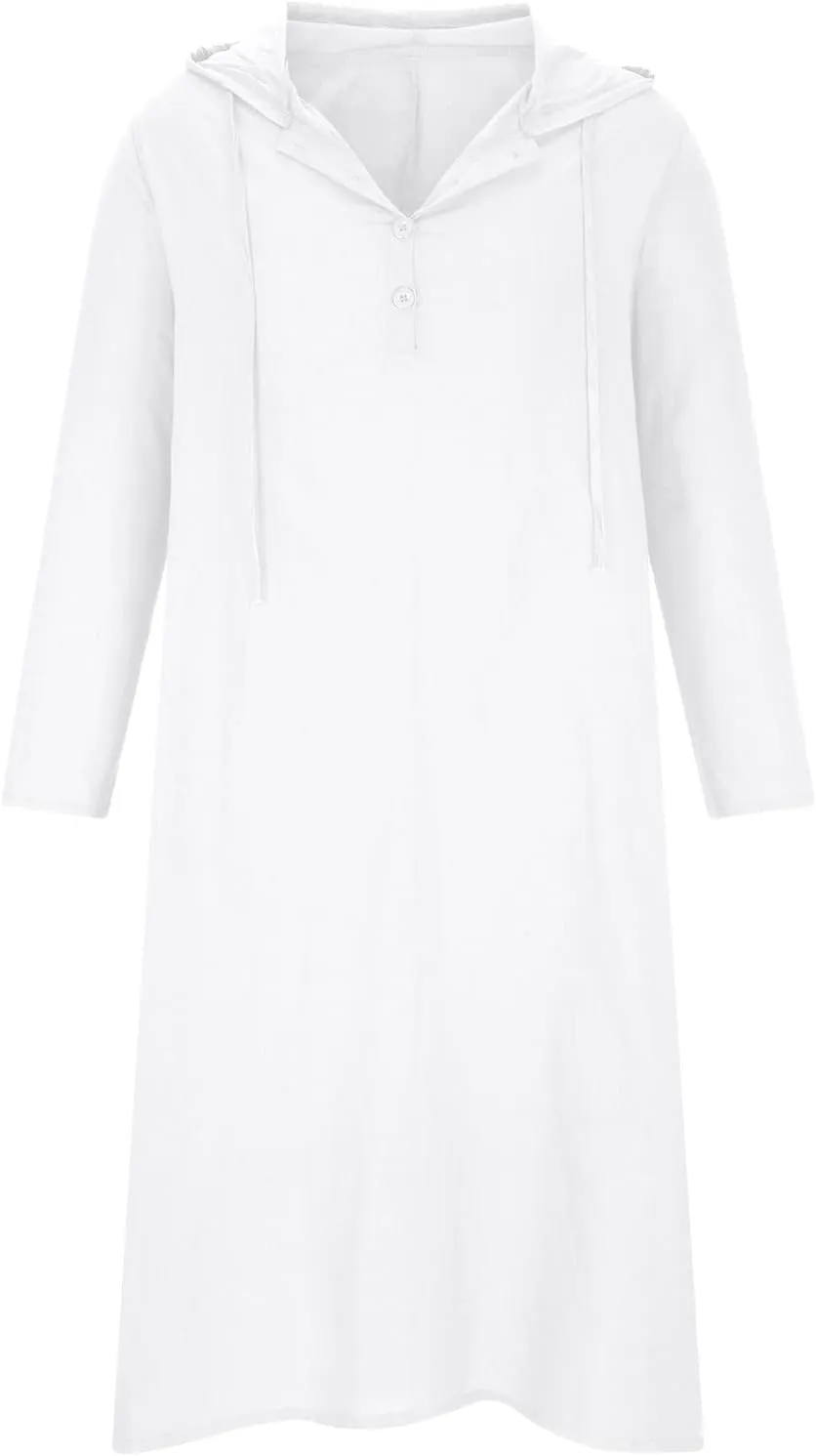 Men's Muslim Arab Caftan Long Sleeve Button Up Long Gown Drawstring Cotton Linen Hooded Muslim Robe Mens Clothing