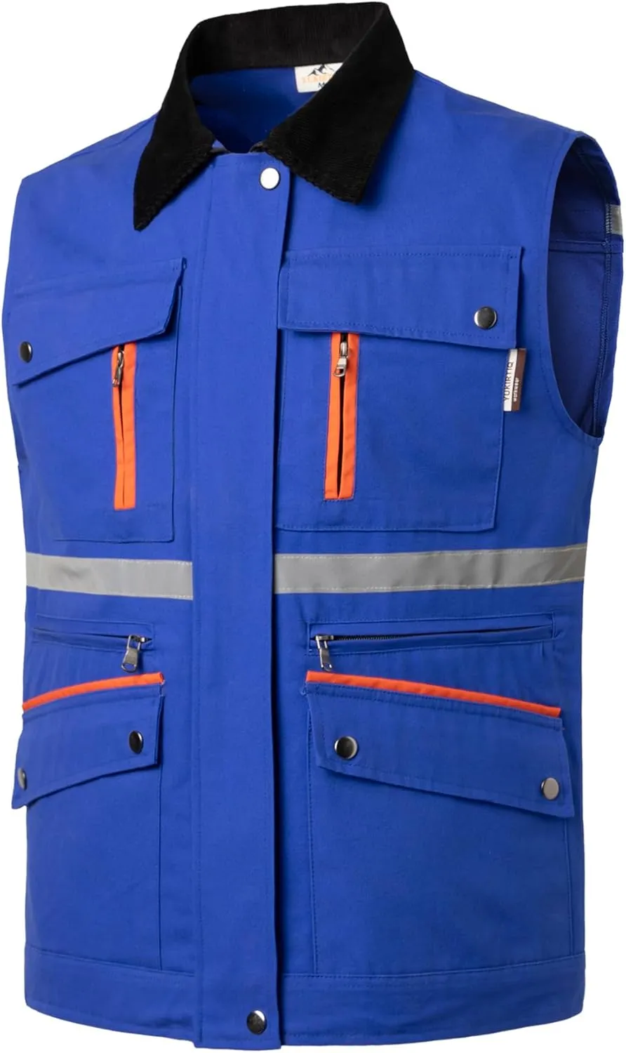 Mens Outdoor Travel Vest Reflective Summer Multi-Pockets Sleeveless Jackets Cargo Safari Fishing Vests