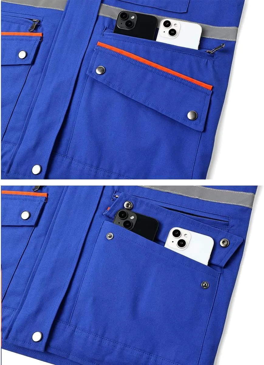 Mens Outdoor Travel Vest Reflective Summer Multi-Pockets Sleeveless Jackets Cargo Safari Fishing Vests