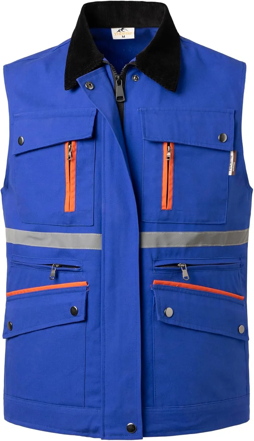 Mens Outdoor Travel Vest Reflective Summer Multi-Pockets Sleeveless Jackets Cargo Safari Fishing Vests