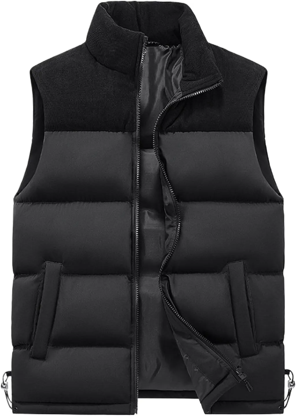 Mens Outdoor Vest Casual Full Zip Stand Collar Padded Puffer Vest Coats Lightweight Color Block Sleeveless Jacket