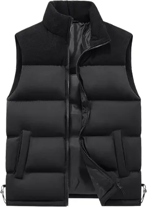 Mens Outdoor Vest Casual Full Zip Stand Collar Padded Puffer Vest Coats Lightweight Color Block Sleeveless Jacket