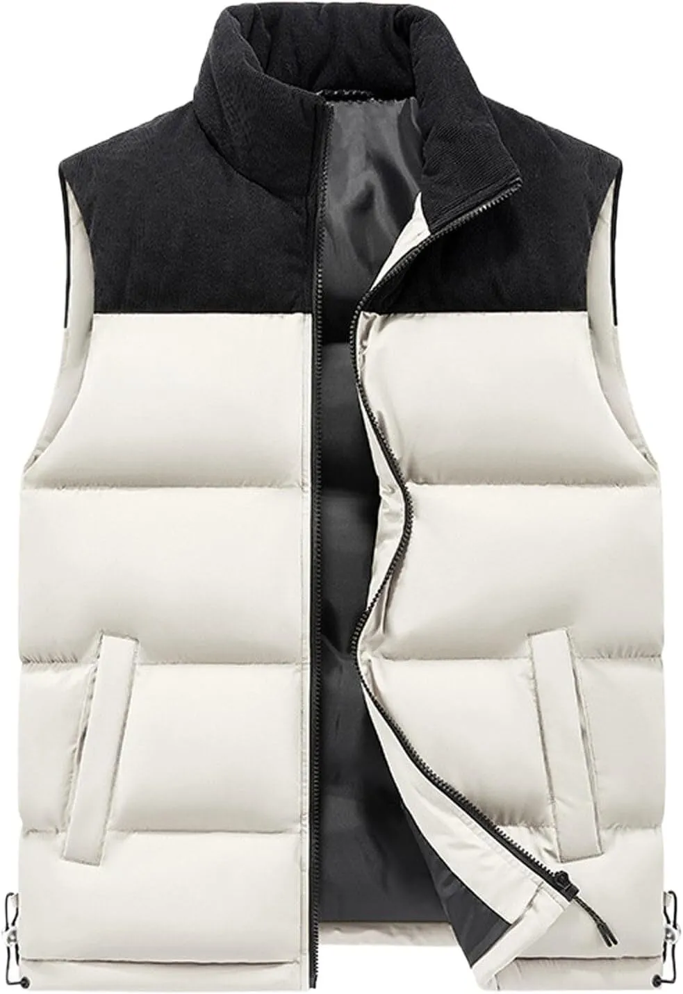 Mens Outdoor Vest Casual Full Zip Stand Collar Padded Puffer Vest Coats Lightweight Color Block Sleeveless Jacket