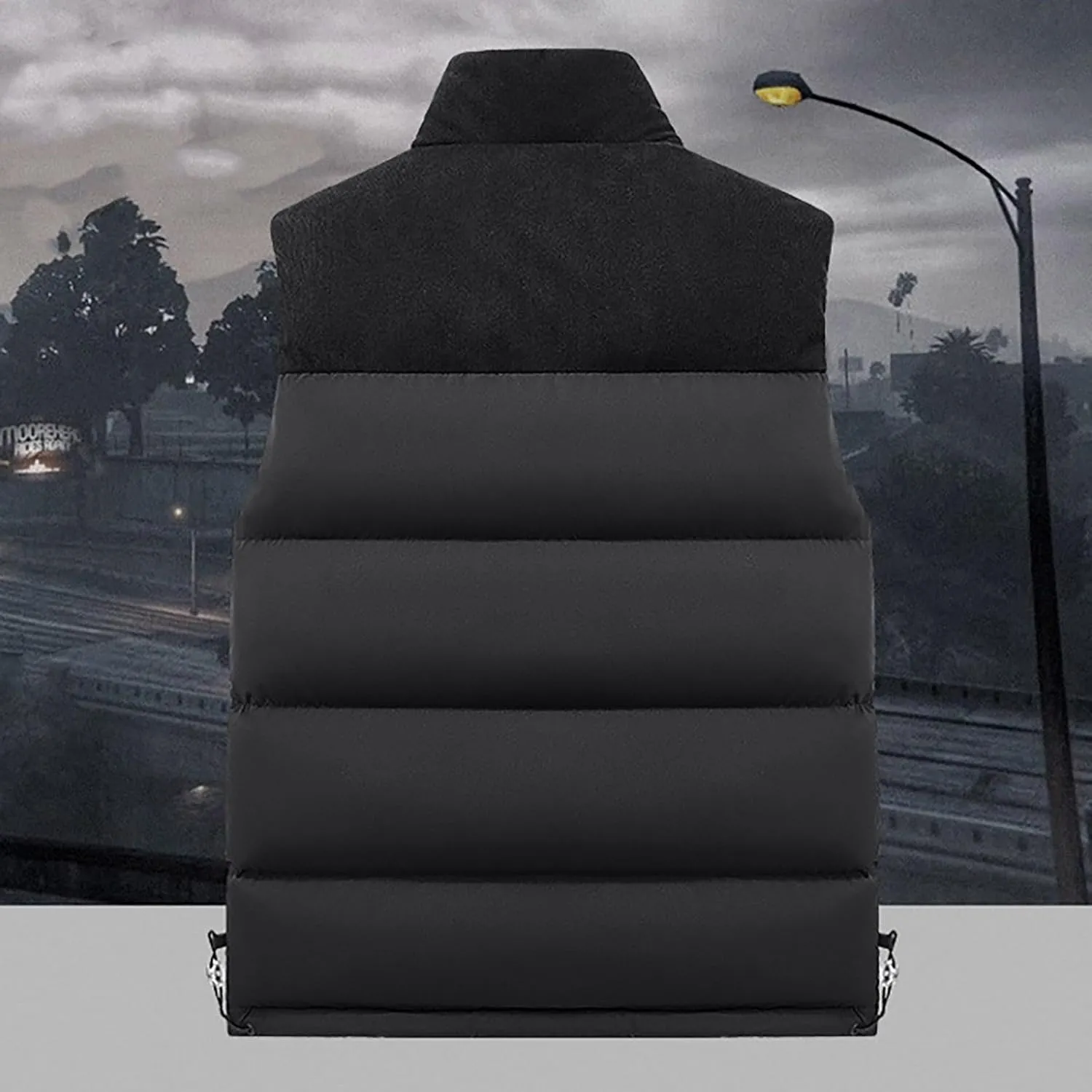 Mens Outdoor Vest Casual Full Zip Stand Collar Padded Puffer Vest Coats Lightweight Color Block Sleeveless Jacket