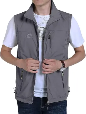 Mens Running Vest Lightweight Windproof Softshell Sleeveless Jacket Outdoor Hiking Fishing Vest with Zip Pockets