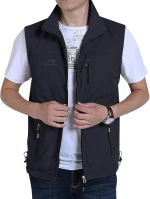 Mens Running Vest Lightweight Windproof Softshell Sleeveless Jacket Outdoor Hiking Fishing Vest with Zip Pockets