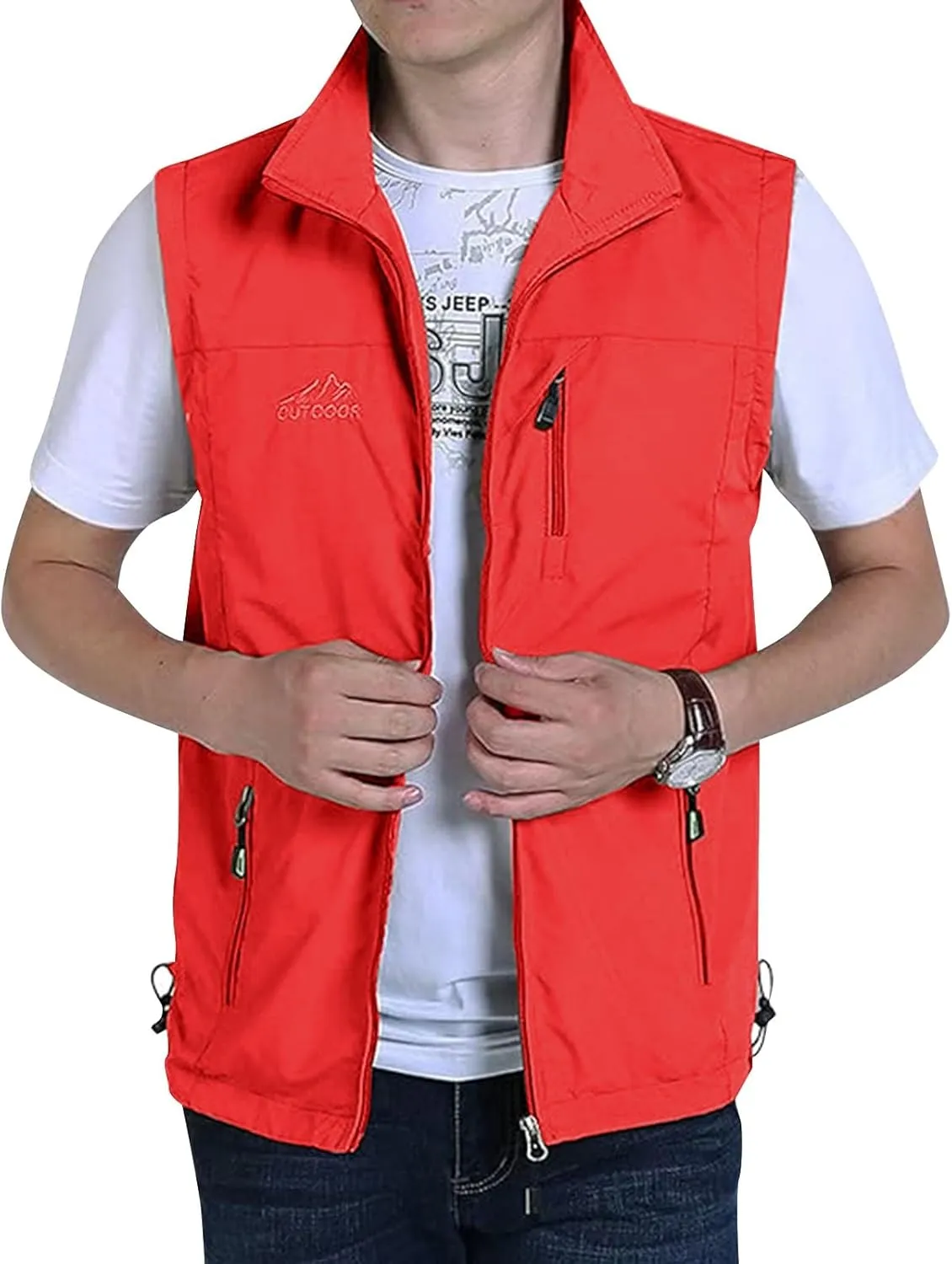 Mens Running Vest Lightweight Windproof Softshell Sleeveless Jacket Outdoor Hiking Fishing Vest with Zip Pockets