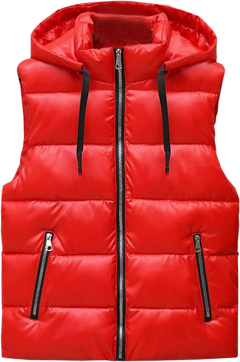 Mens Shiny Metallic Puffer Vest Winter Warm Coat Hoodie Outerwear Sleeveless Jacket Down Puffy Jacket With Pockets