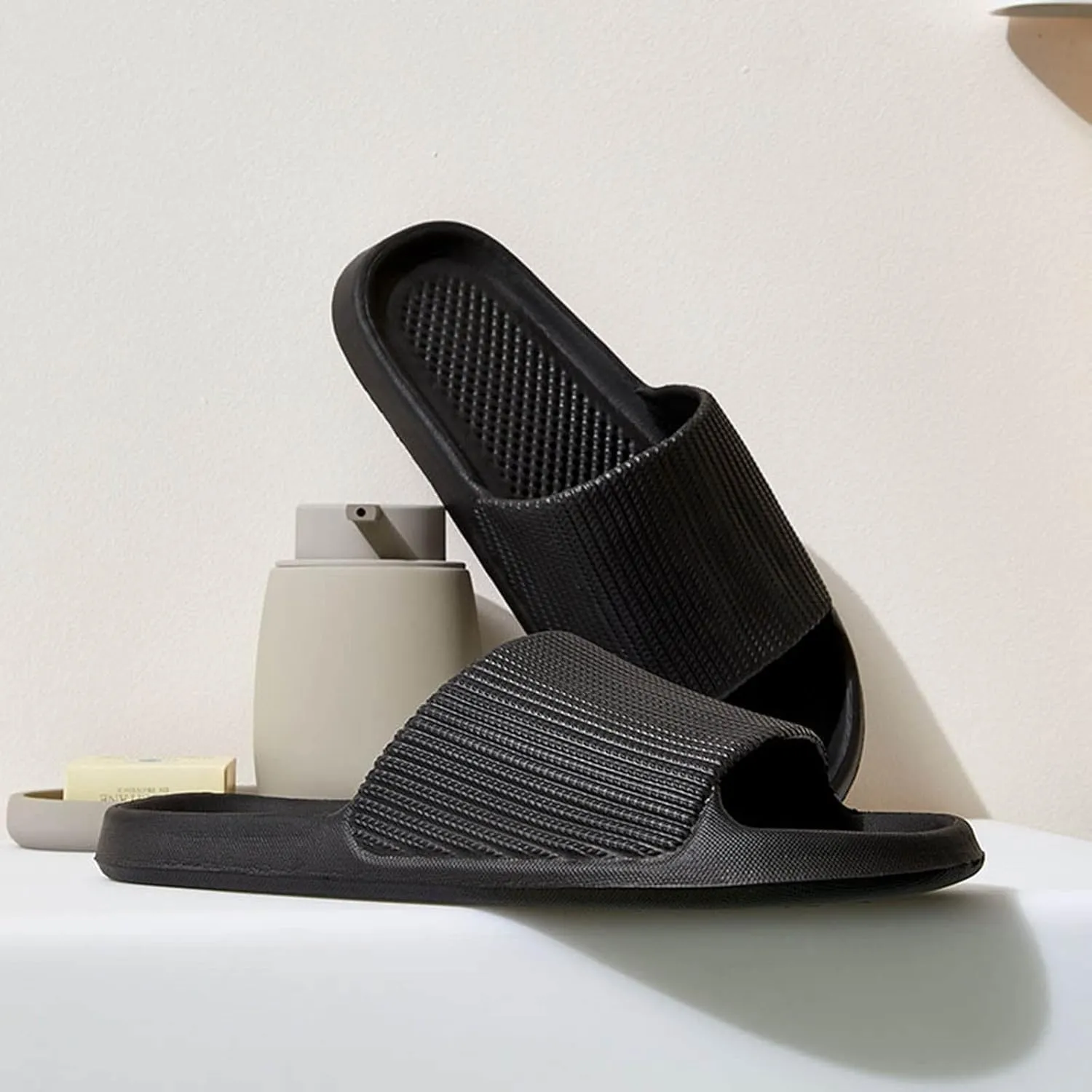 Mens Shower Shoes Slides Men Ultimate Comfort Lightweight Shower Slippers Men Open Toe Shoes Bathroom Sandals Waterproof Slippers for Women Ultra Comfort Non Slip Sandals Indoor and Outdoor