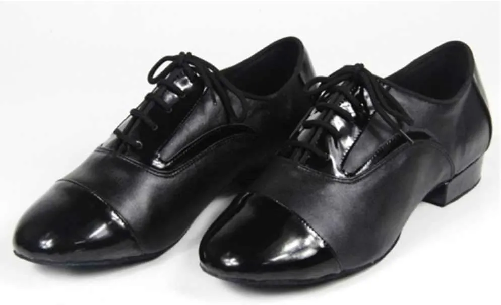 Mens Soft Leather Jazz Shoes Modern Latin Lace-up Closed Toe 4CM Standard Dance Shoes