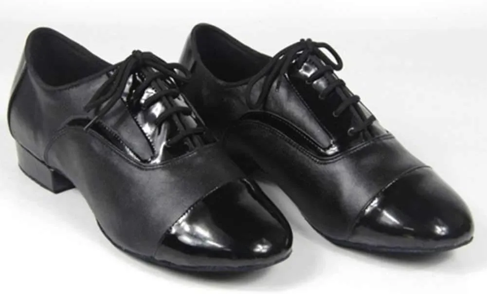 Mens Soft Leather Jazz Shoes Modern Latin Lace-up Closed Toe 4CM Standard Dance Shoes
