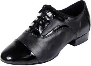 Mens Soft Leather Jazz Shoes Modern Latin Lace-up Closed Toe 4CM Standard Dance Shoes