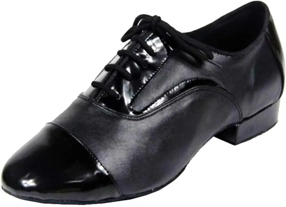 Mens Soft Leather Jazz Shoes Modern Latin Lace-up Closed Toe 4CM Standard Dance Shoes