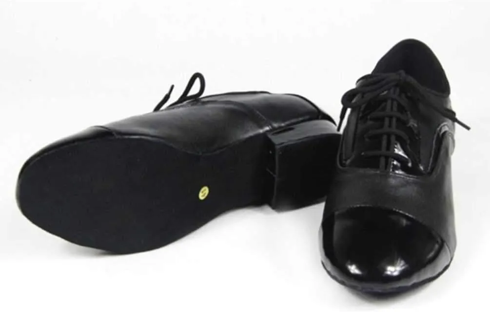 Mens Soft Leather Jazz Shoes Modern Latin Lace-up Closed Toe 4CM Standard Dance Shoes