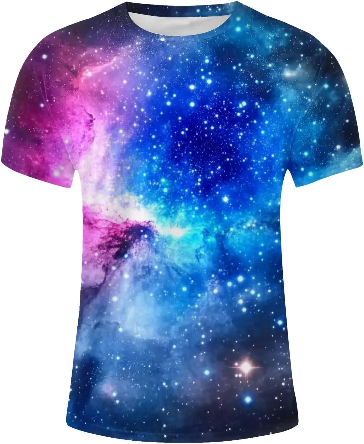 Men's Starry Sky Print Crewneck T Shirt Short Sleeve Casual Pullover Basic Workout Tee Shirts Stretch Summer Tops