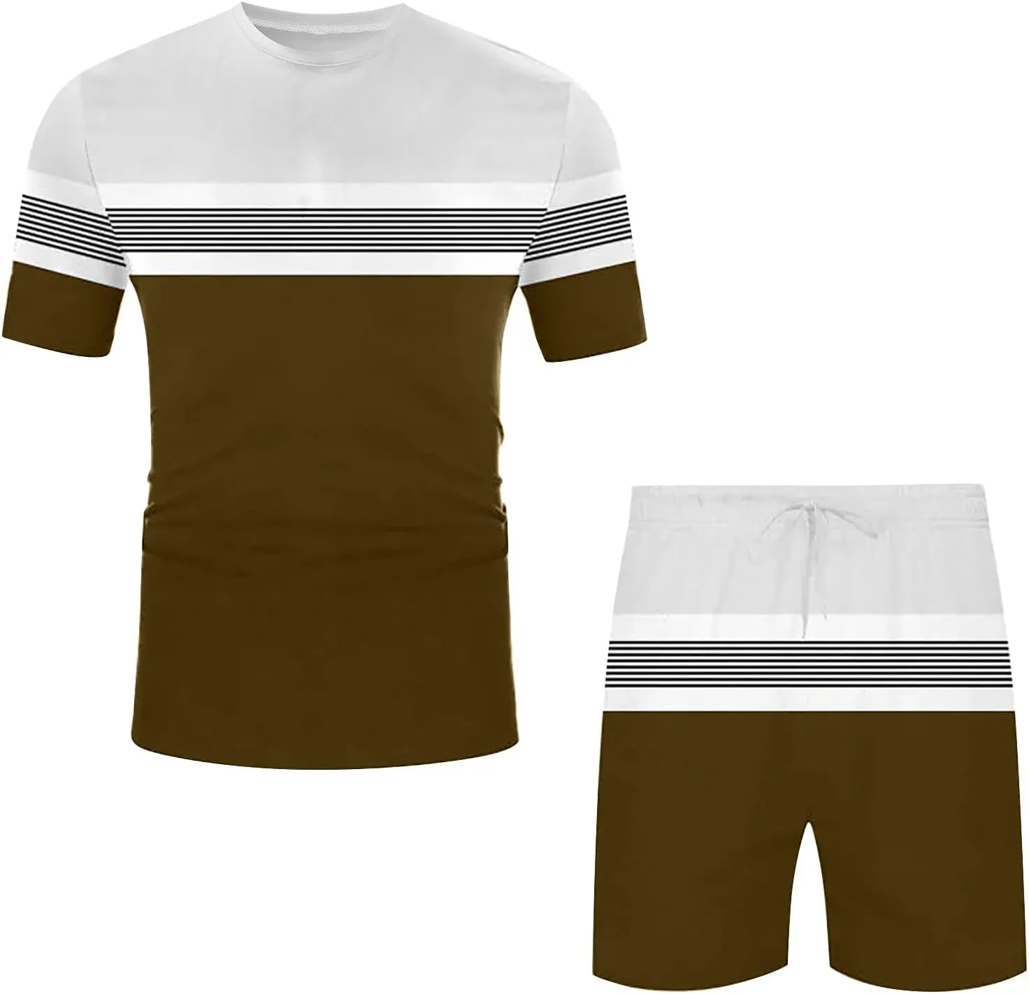 Mens Summer Short Sets 2 Piece Outfits Fashion Contrast Graphic Tees and Beach Shorts Set Casual Athletic Tracksuit