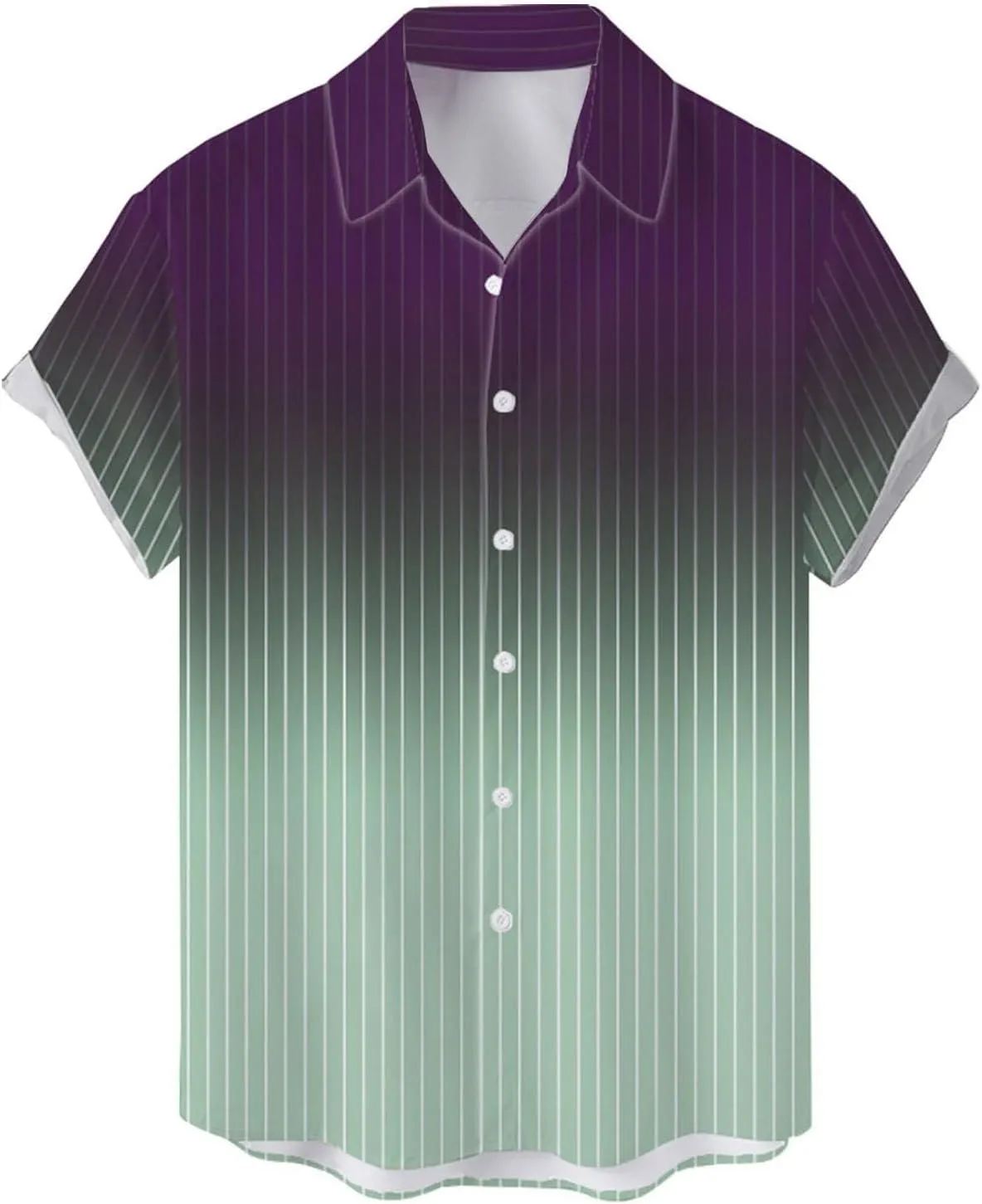 Mens Summer Striped Shirts Gradient Linen Shirts Button Down Short Sleeve Casual Shirts for Vacation Wedding Work Daily