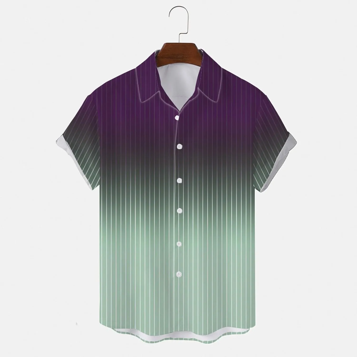 Mens Summer Striped Shirts Gradient Linen Shirts Button Down Short Sleeve Casual Shirts for Vacation Wedding Work Daily