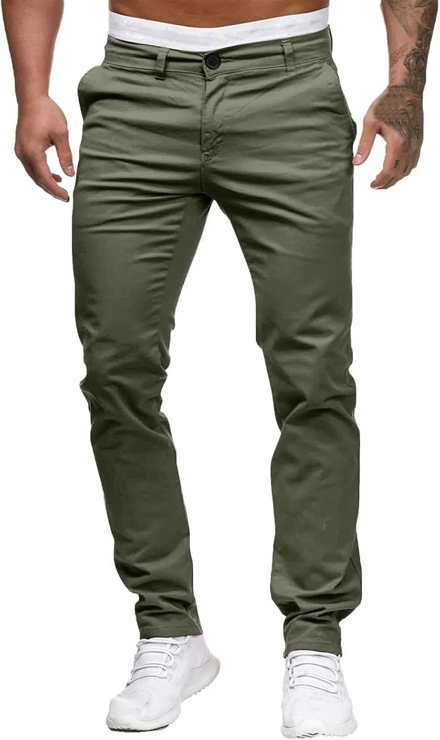 Men's Tapered Golf Joggers Straight Leg Slim Fit Canvas Work Pant Elastic Waist Drawstring Pant with Multi Pockets