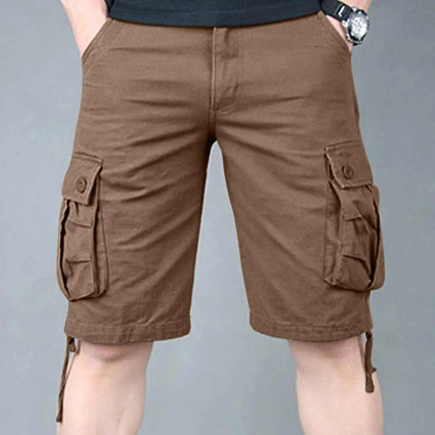 Men's Twill Chino Golf Shorts with Pockets Casual Solid Straight Fit Shorts Sport Stretch Classic Cargo Shorts