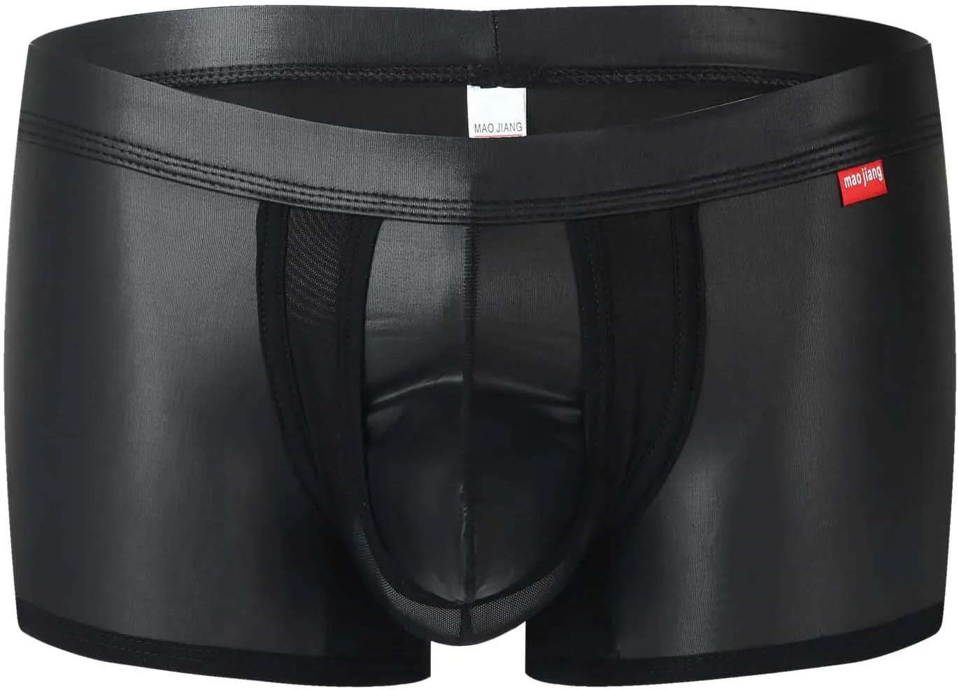 Mens Underwear Casual Fashion Solid Imitation Leather Boxer Briefs Sexy Low Rise Soft Comfort Breathable Home Shorts