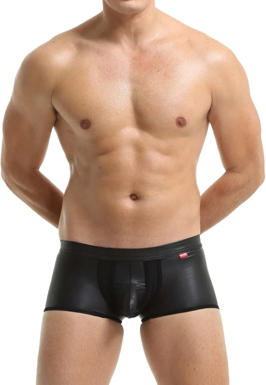 Mens Underwear Casual Fashion Solid Imitation Leather Boxer Briefs Sexy Low Rise Soft Comfort Breathable Home Shorts