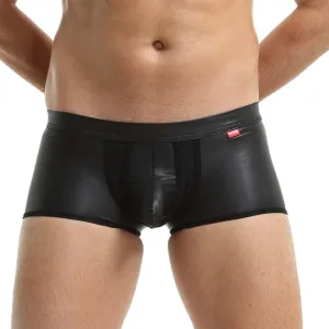 Mens Underwear Casual Fashion Solid Imitation Leather Boxer Briefs Sexy Low Rise Soft Comfort Breathable Home Shorts