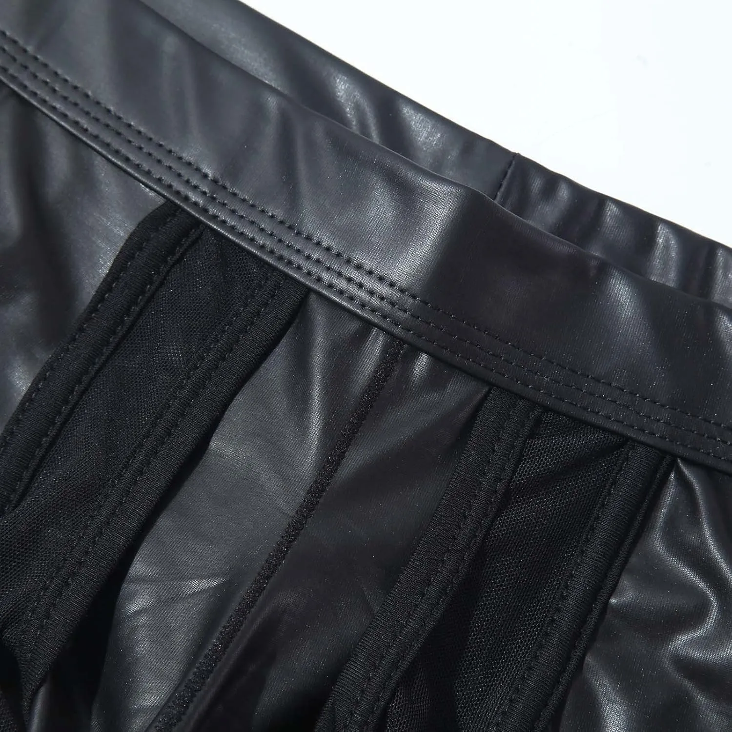 Mens Underwear Casual Fashion Solid Imitation Leather Boxer Briefs Sexy Low Rise Soft Comfort Breathable Home Shorts