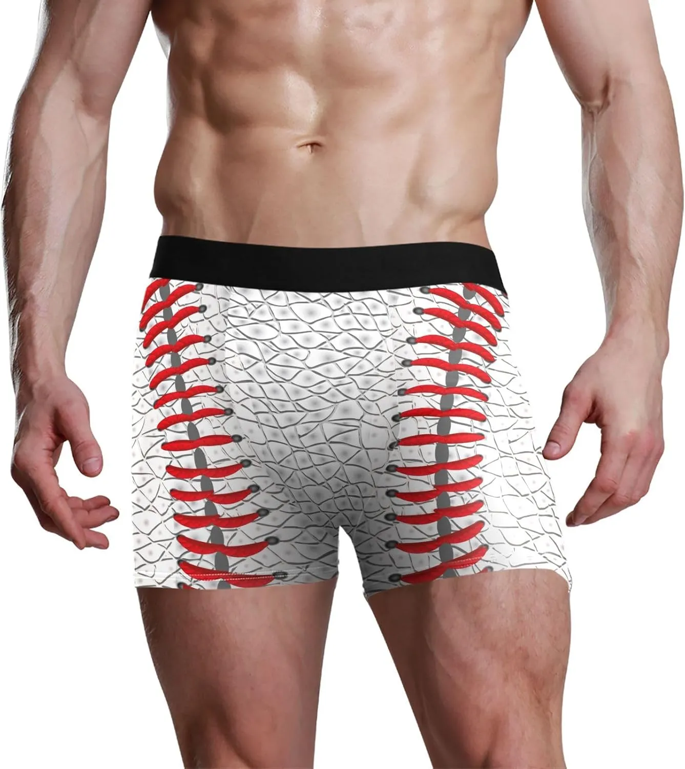 Men's Underwear White Leather Baseball Texture Boxer Briefs Soft Comfort Short Leg Trunks S-XXL