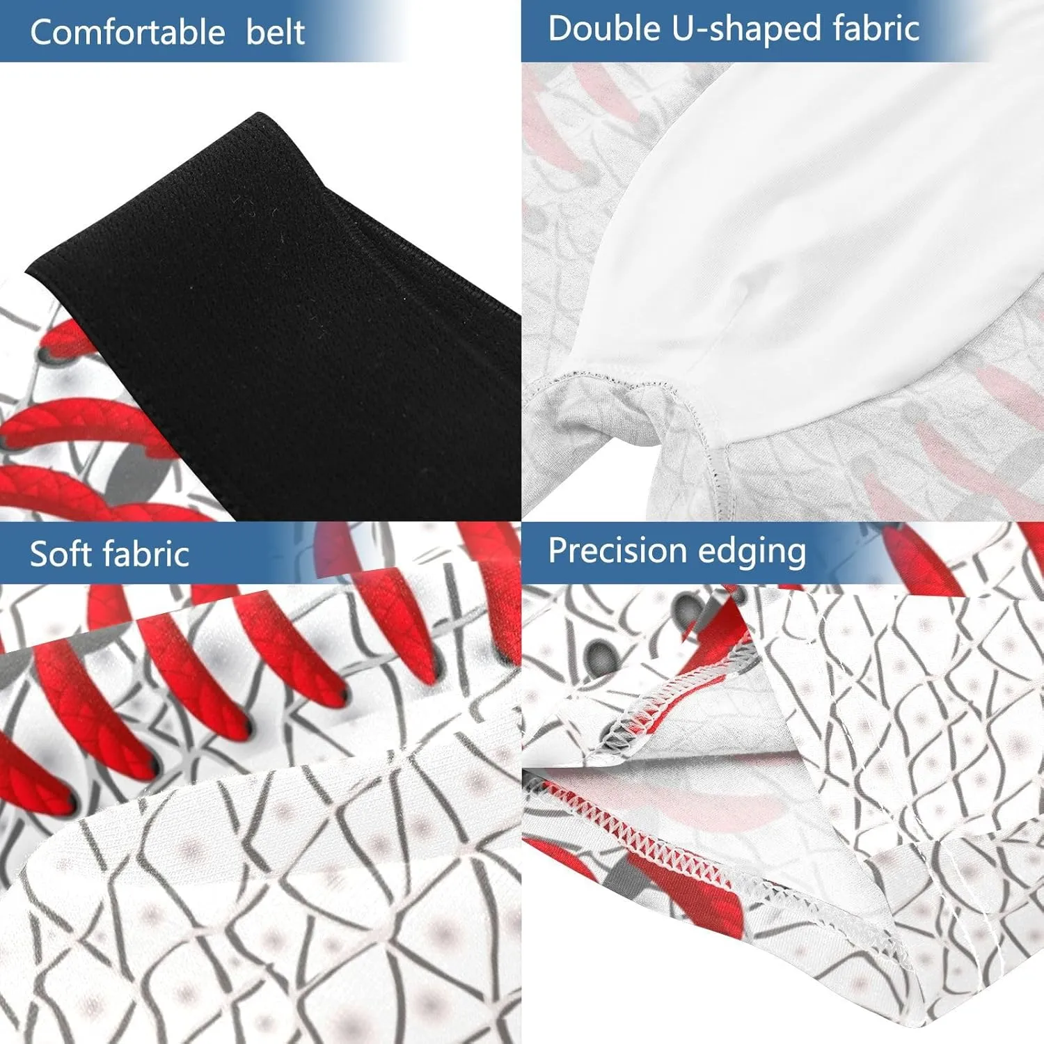 Men's Underwear White Leather Baseball Texture Boxer Briefs Soft Comfort Short Leg Trunks S-XXL