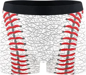 Men's Underwear White Leather Baseball Texture Boxer Briefs Soft Comfort Short Leg Trunks S-XXL