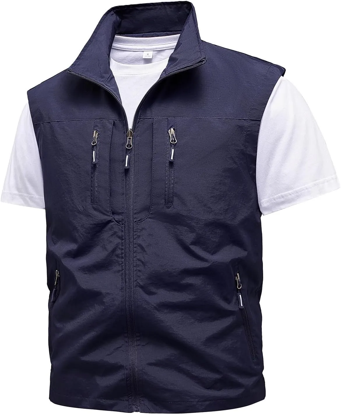 Mens Vests Outerwear Windproof Softshell Vest Casual Lightweight Sleeveless Jacket Vest Zip Pockets Vest for Hiking
