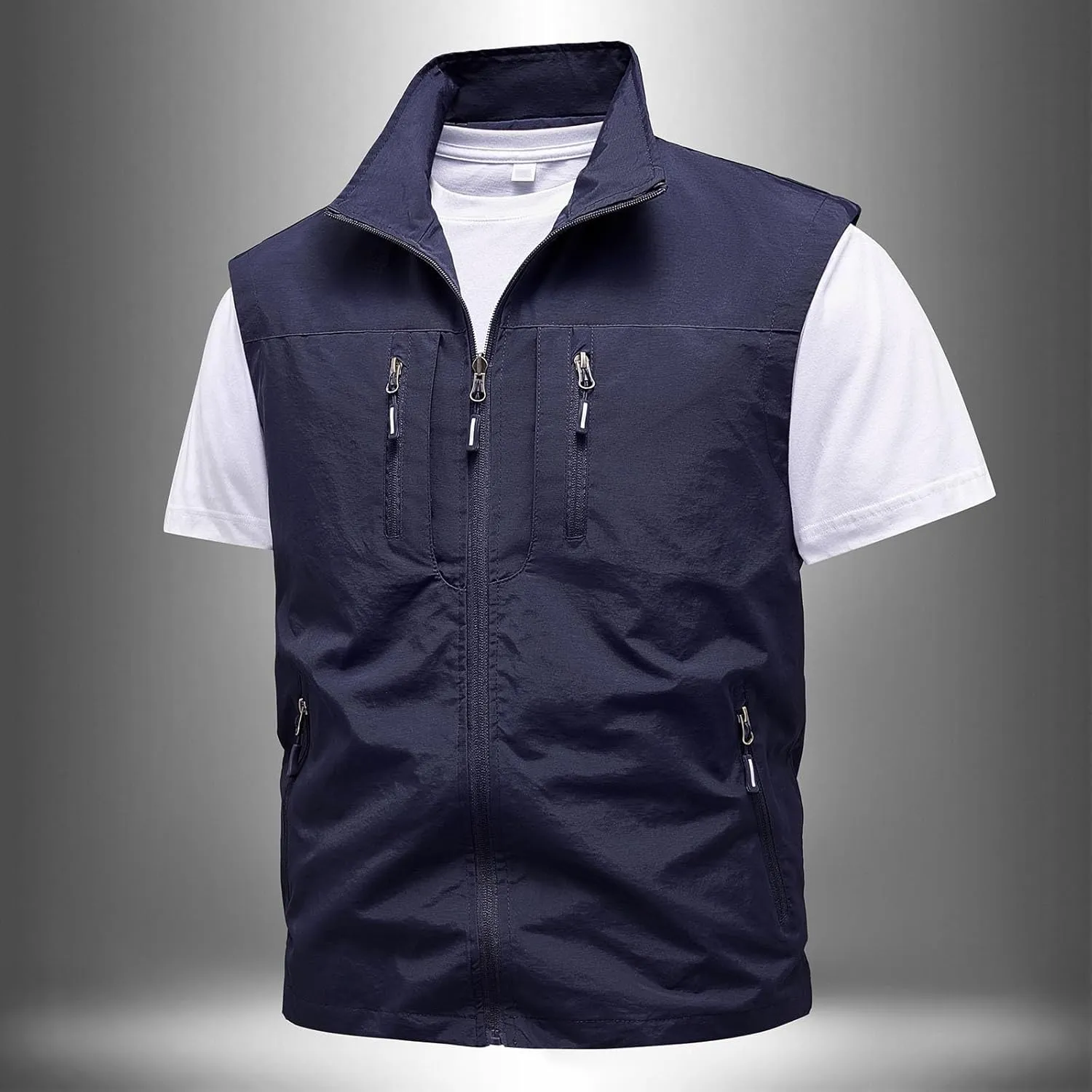 Mens Vests Outerwear Windproof Softshell Vest Casual Lightweight Sleeveless Jacket Vest Zip Pockets Vest for Hiking