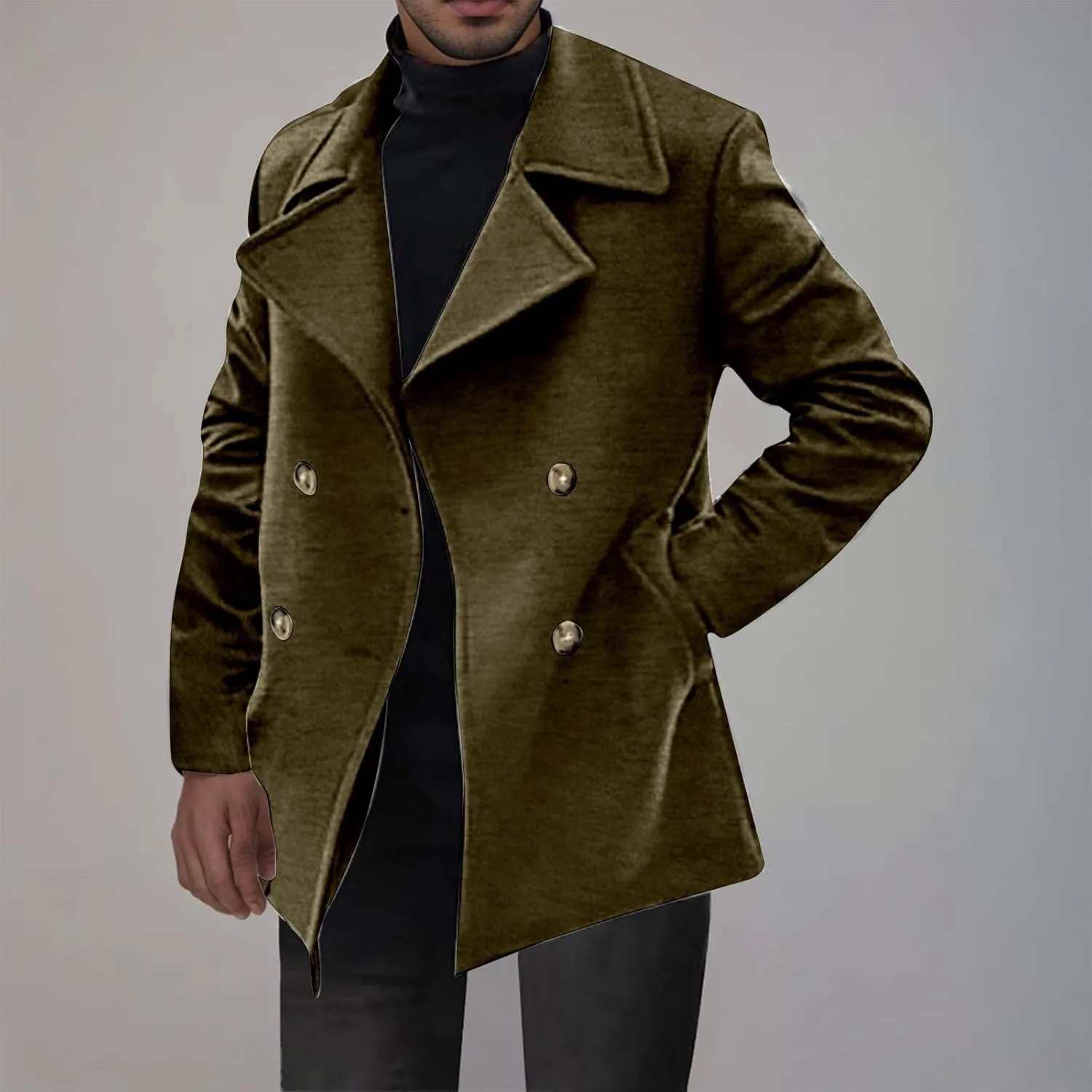 Men's Winter Pea Coat Trench Coat Double Breasted Wool Trench Coat Fall Winter Windbreaker Warm Overcoat with Pockets