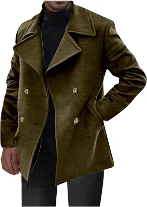 Men's Winter Pea Coat Trench Coat Double Breasted Wool Trench Coat Fall Winter Windbreaker Warm Overcoat with Pockets