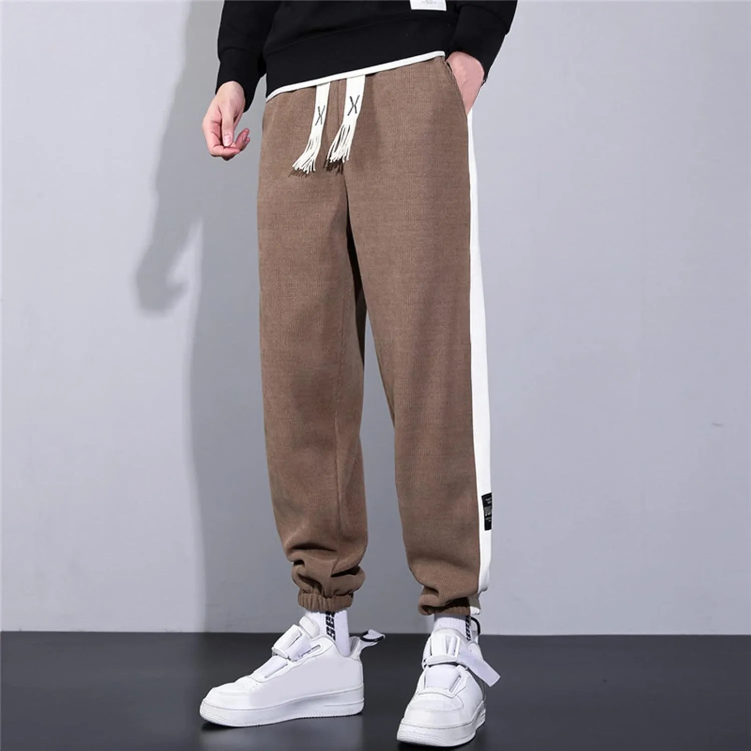 Mens Workout Cargo Sweatpants Pants Athletic Drawstring Pant with Pockets Men's Heavyweight Fleece Cargo Sweatpants