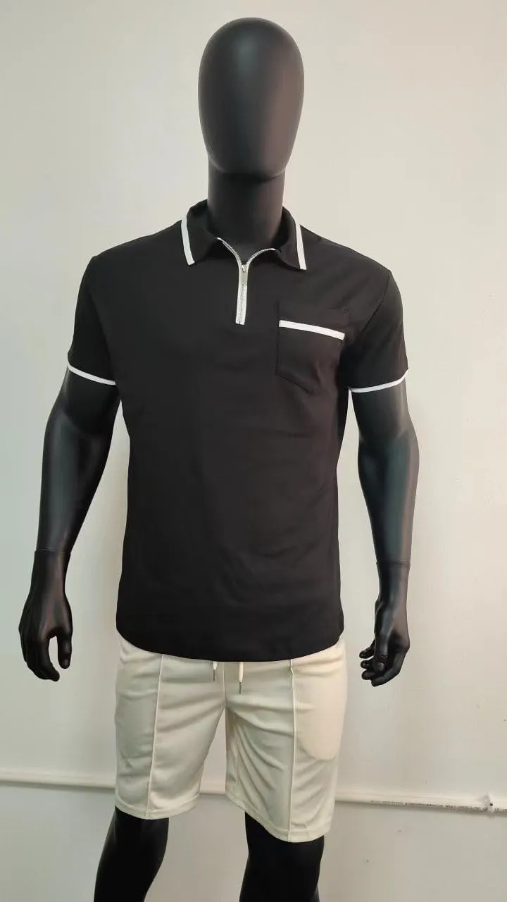 Mens Zipper Polo Shirts Casual Shirts Short Sleeve,Stretch Slim Fit Golf Shirts,Soft Pullover Lightweight Summer Top