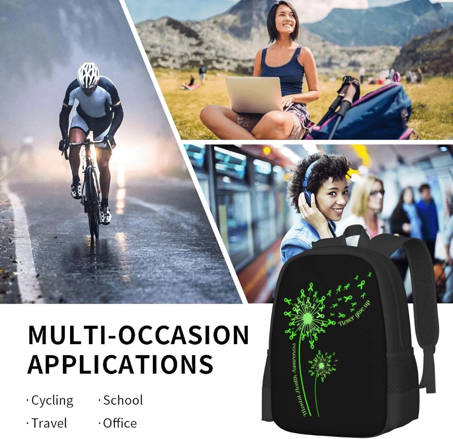 Mental Health Awareness Backpack Lightweight Large Capacity Laptop Backpack Travel Backpacks for Unisex