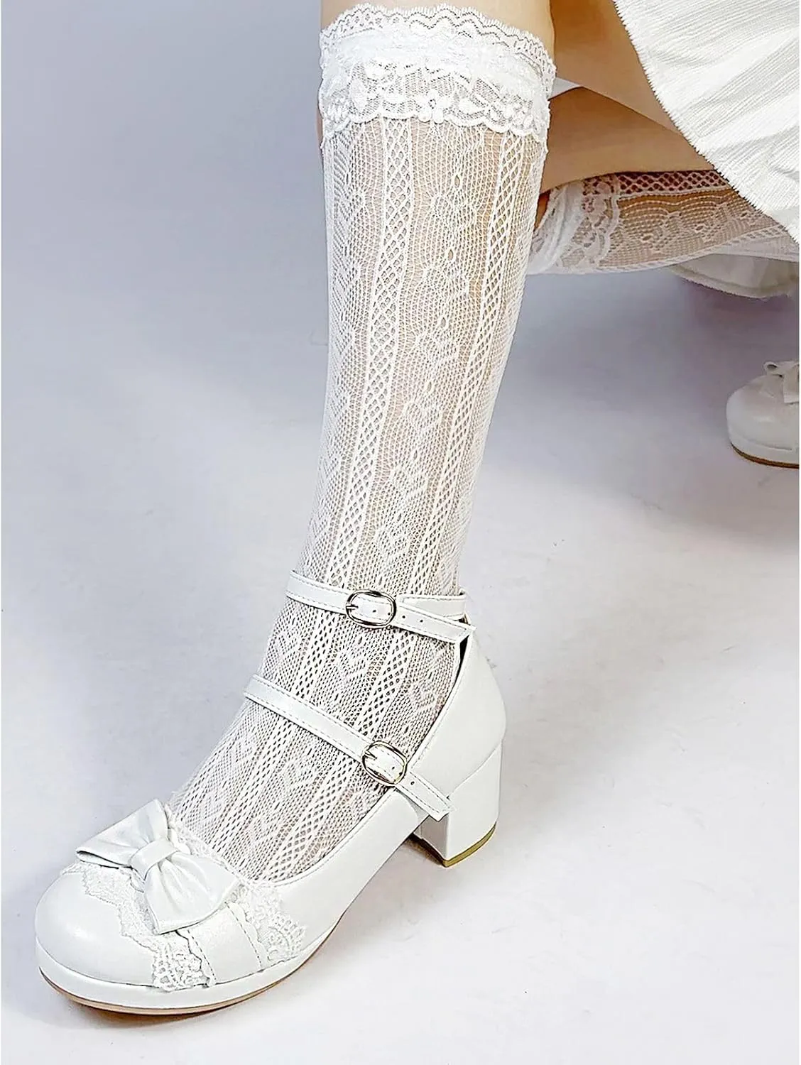 MEOTINA Cute Bow Heels Mary Janes Shoes Women Dress Platform Strappy High Heels Kawaii Shoes