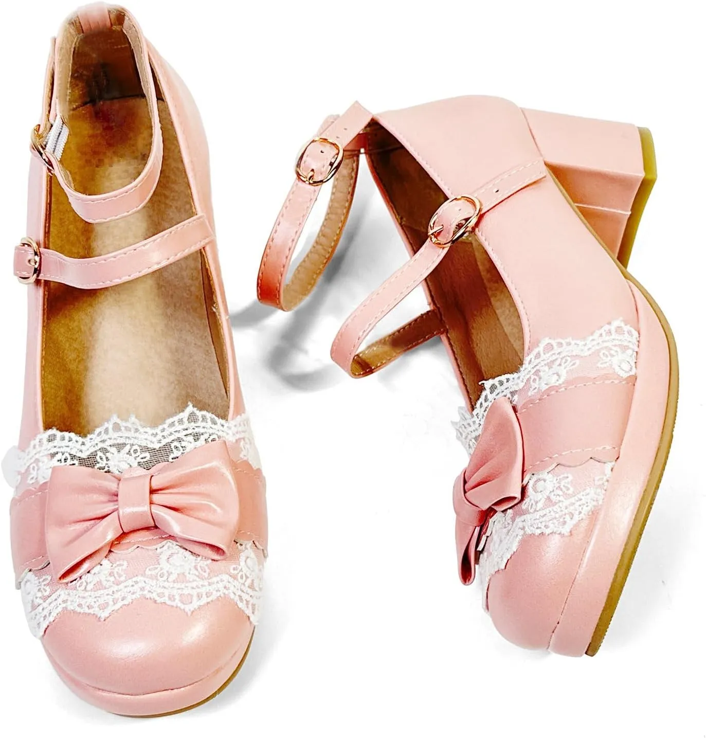 MEOTINA Cute Bow Heels Mary Janes Shoes Women Dress Platform Strappy High Heels Kawaii Shoes