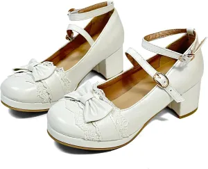 MEOTINA Cute Bow Heels Mary Janes Shoes Women Dress Platform Strappy High Heels Kawaii Shoes