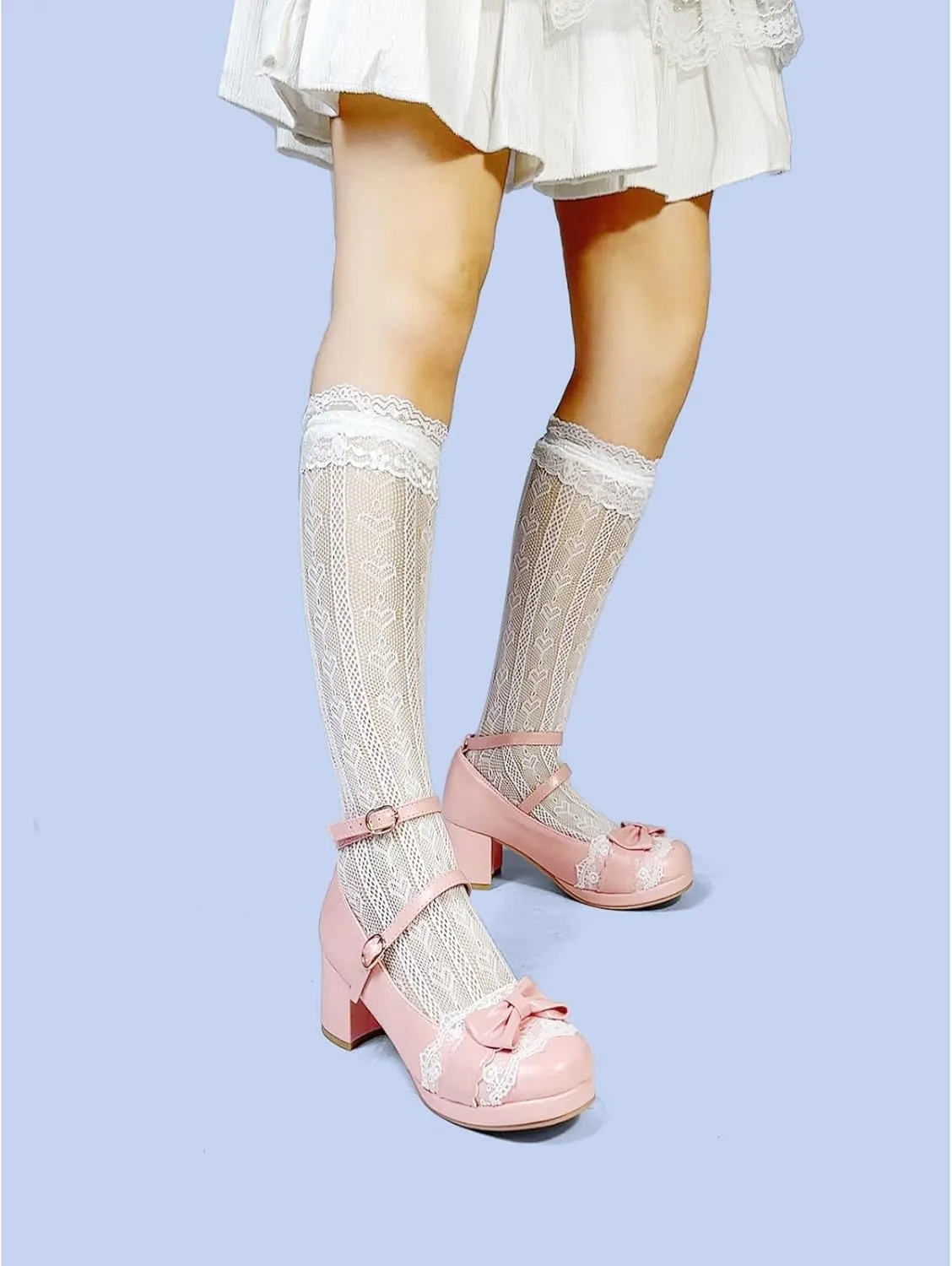 MEOTINA Cute Bow Heels Mary Janes Shoes Women Dress Platform Strappy High Heels Kawaii Shoes