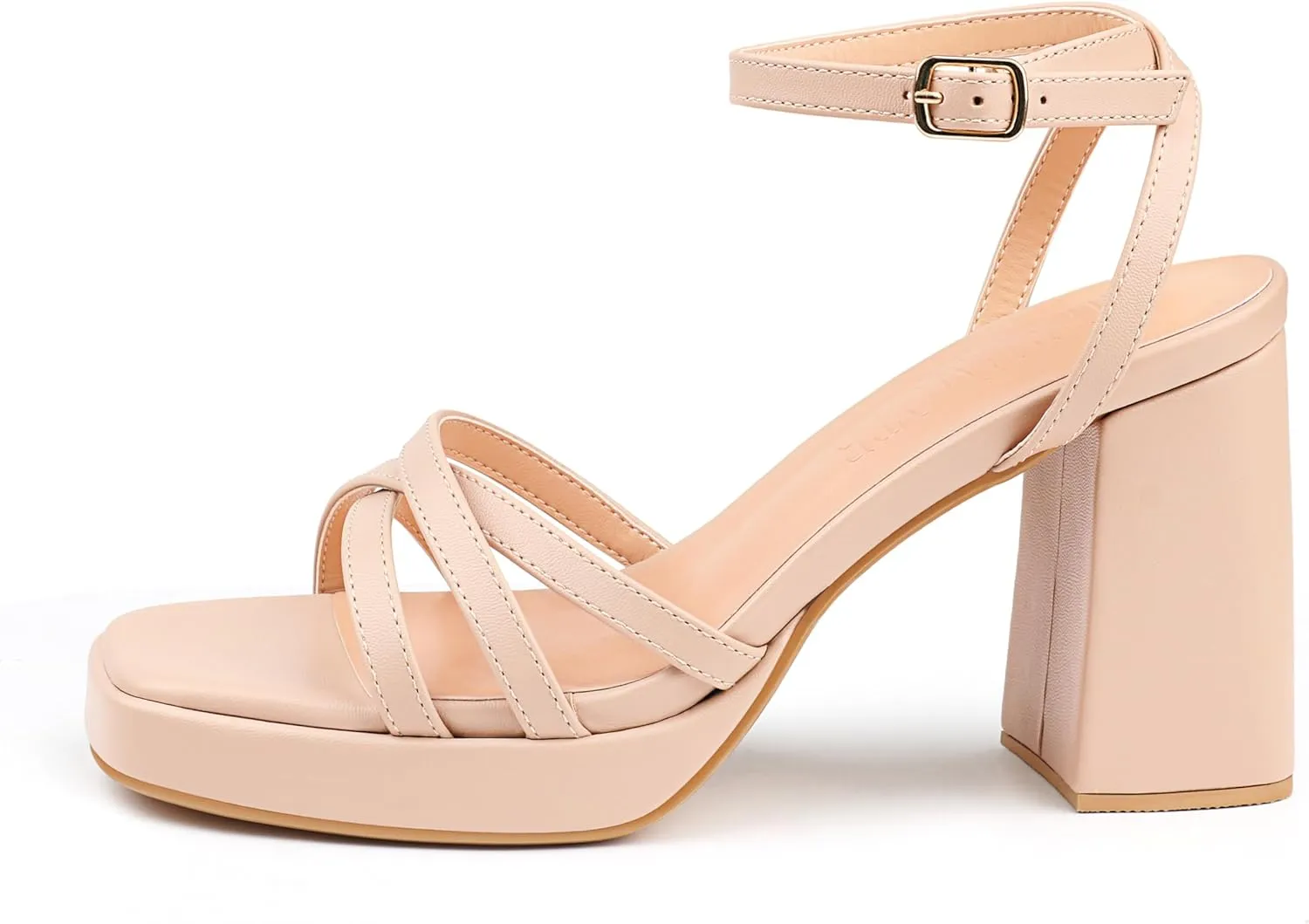 MERUMOTE Women's Strappy Heels Square Open Toe Chunky Block Heels Ankle Strap Sandals Shoes for Wedding Party