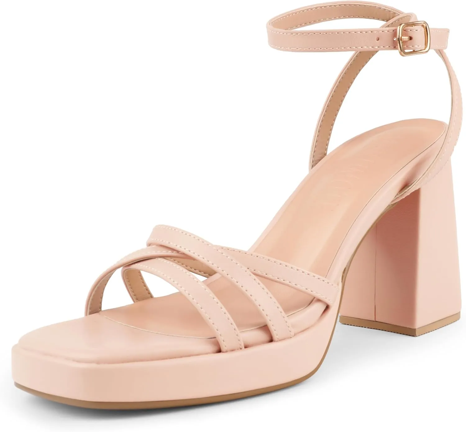MERUMOTE Women's Strappy Heels Square Open Toe Chunky Block Heels Ankle Strap Sandals Shoes for Wedding Party