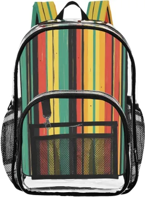 Mexican Blanket Stripes Clear Backpack with Back Print, Heavy Duty See Through Backpacks PVC Transparent Daypack for Travel Security
