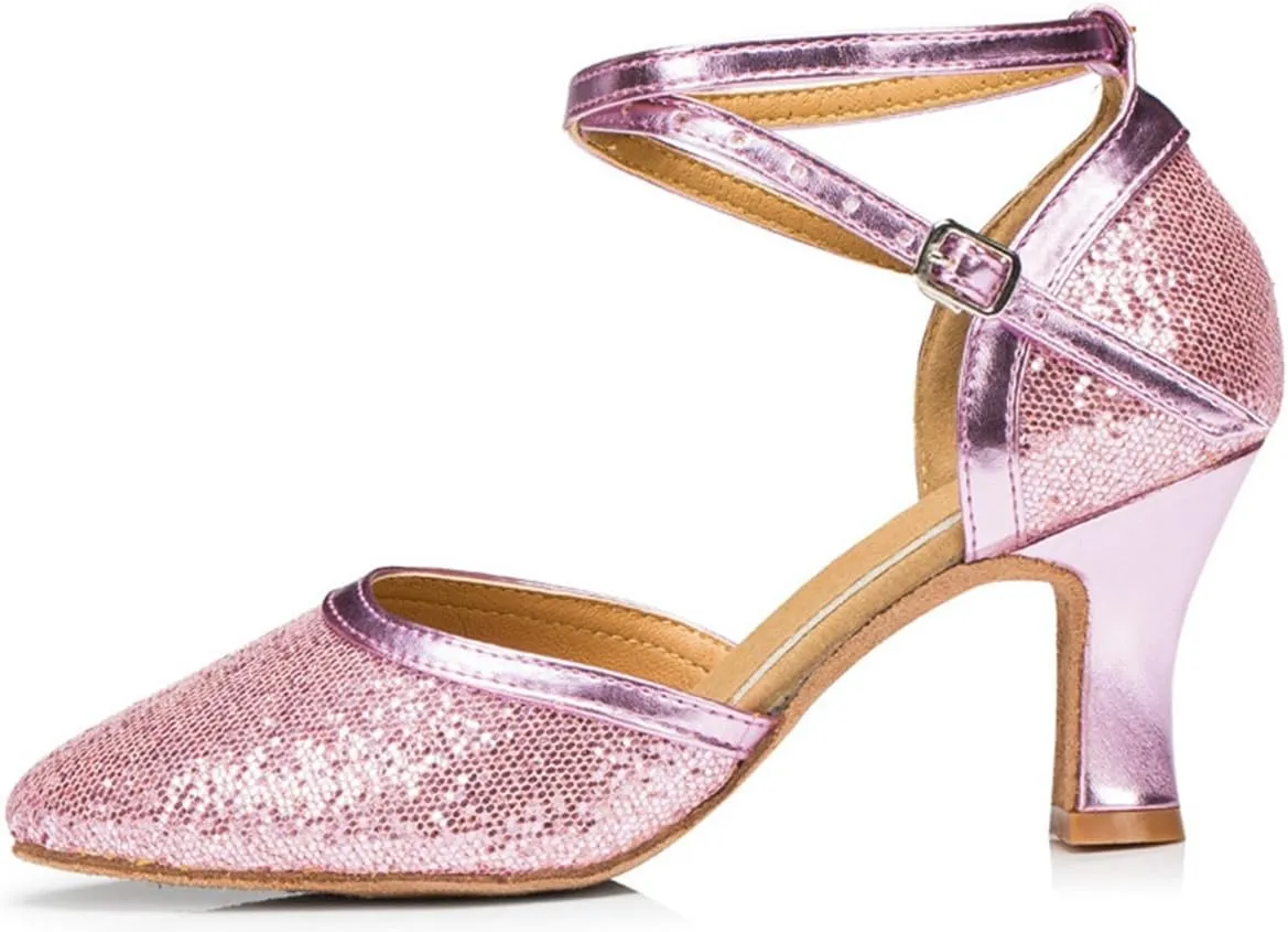 Minishion AMM106 Women's Closed Toe Glitter Dancing Wedding Shoes